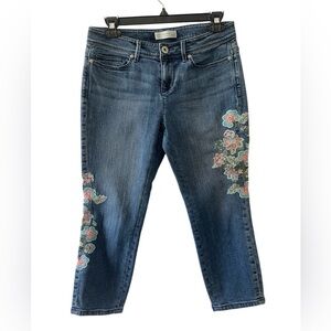 J. Jill Authentic Fit Floral Embroidered Cropped Jeans 4P Petite | Stretch Denim